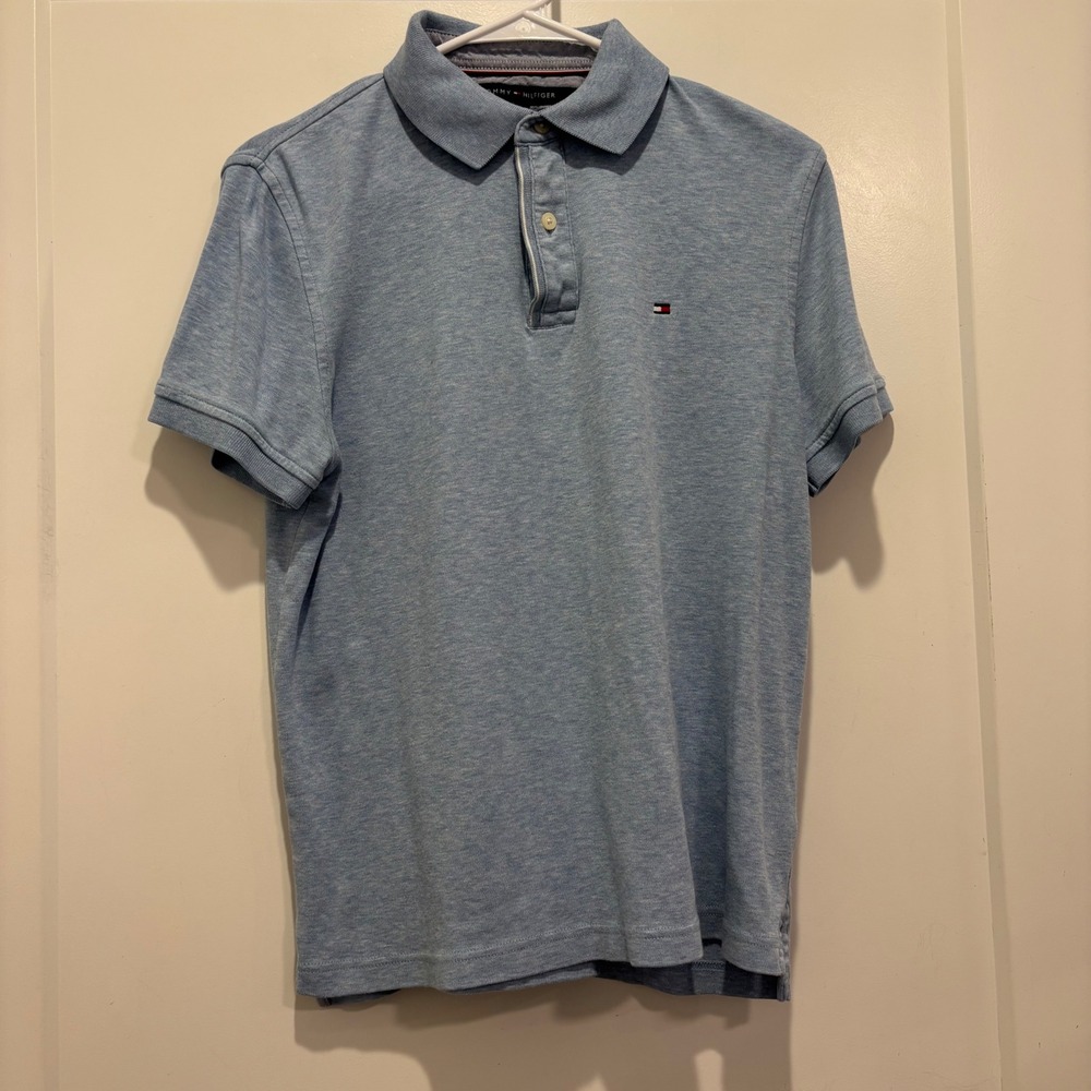 Tommy Hilfiger Mens Classic Fit Polo Shirt Light Blue Heathered Small S/P
